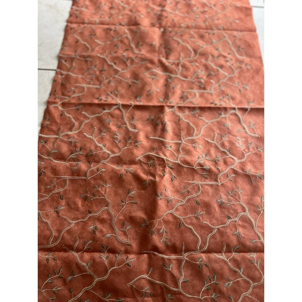 Embroidered Microsuede Upholstery Fabric Remnant Vine Branches 28x106 Rust
